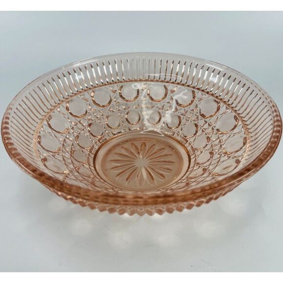 Vintage Pink Windsor Depression Glass Bowl  7.5" Cane & Button Indiana - Picture 1 of 8